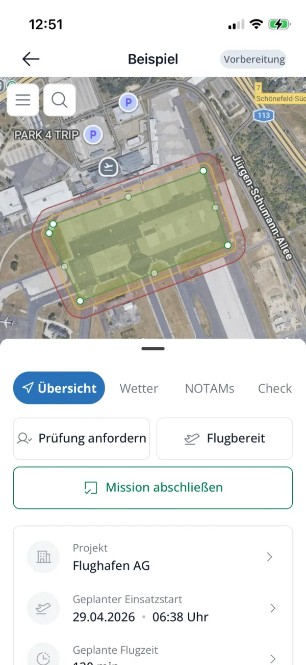 Dronesolut Mobile App – Beispiel einer Drohnen-Mission auf dem Smartphone