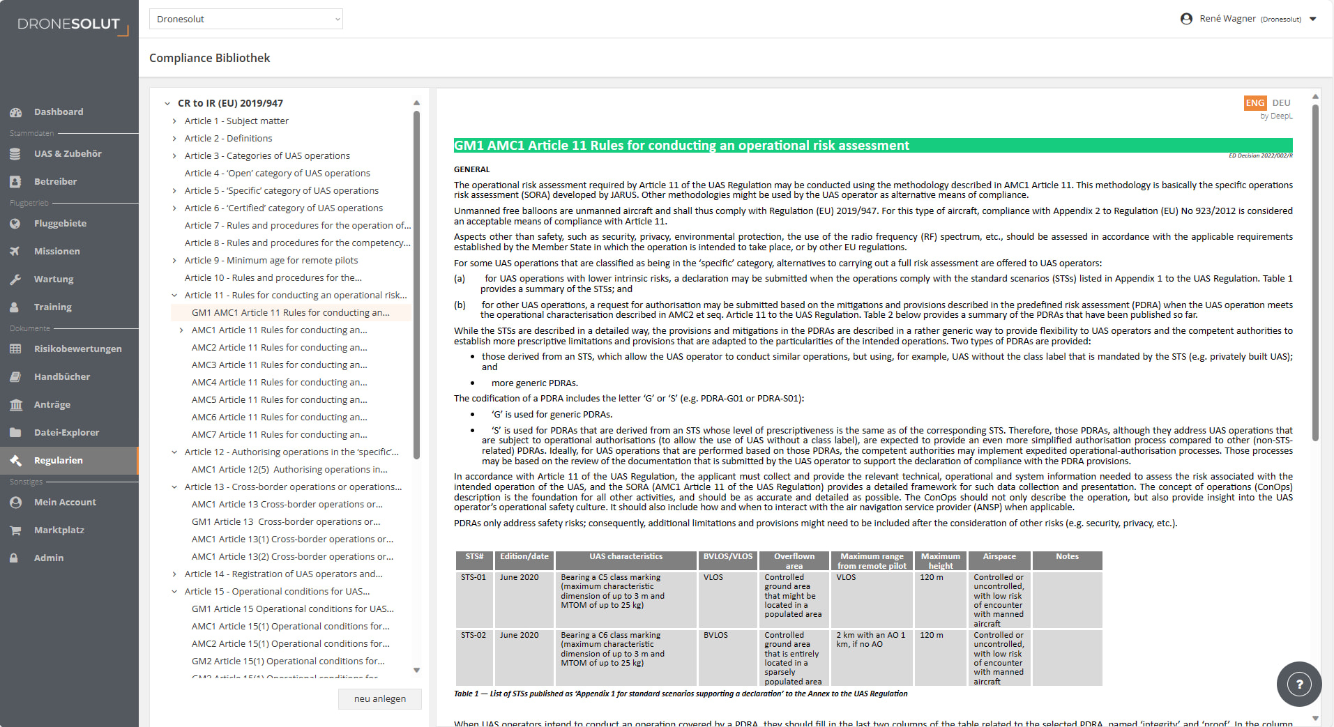 Dronesolut Software Screenshot Compliance Bibliothek