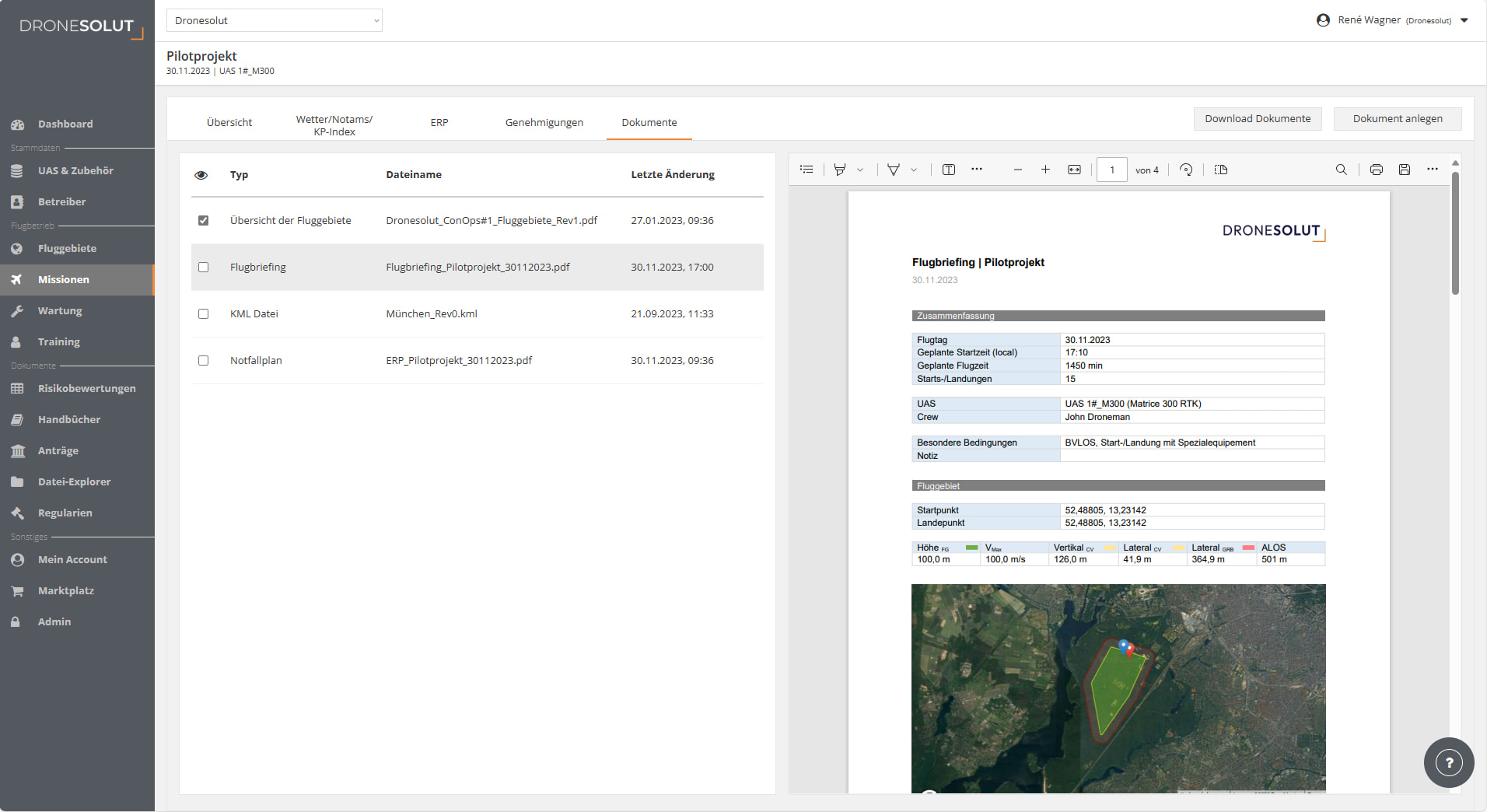 Dronesolut Software Screenshot Flugmission